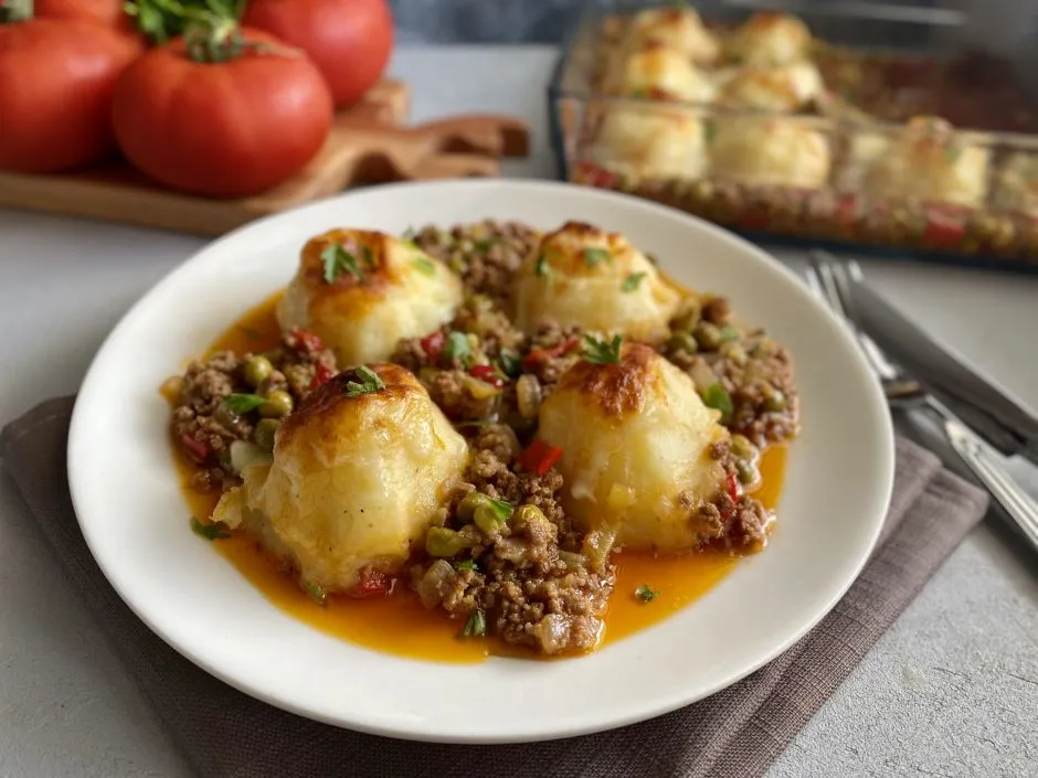 Kıymalı Bezelyeli Patates Püresi tarifi